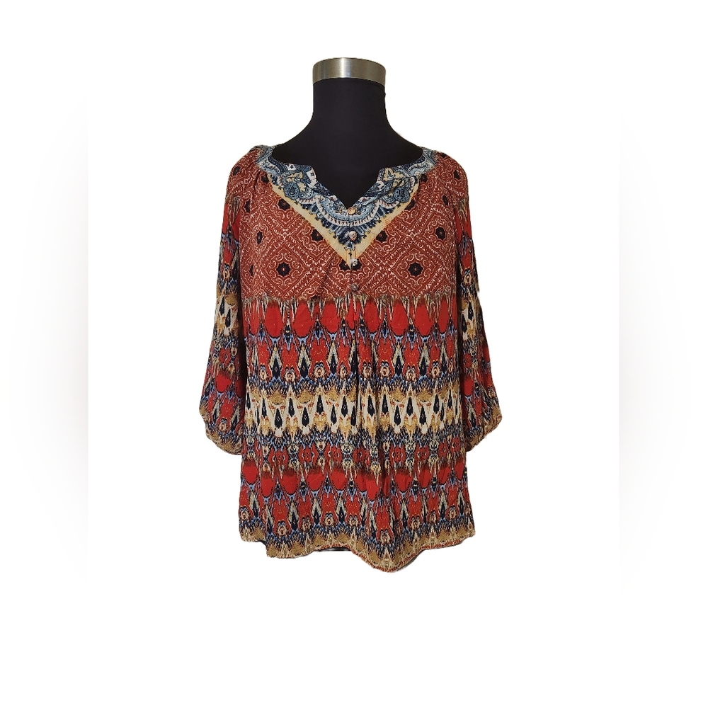 Fig and Flower 3/4 Sleeve Boho Peasant Top Women's Plus Size 2X